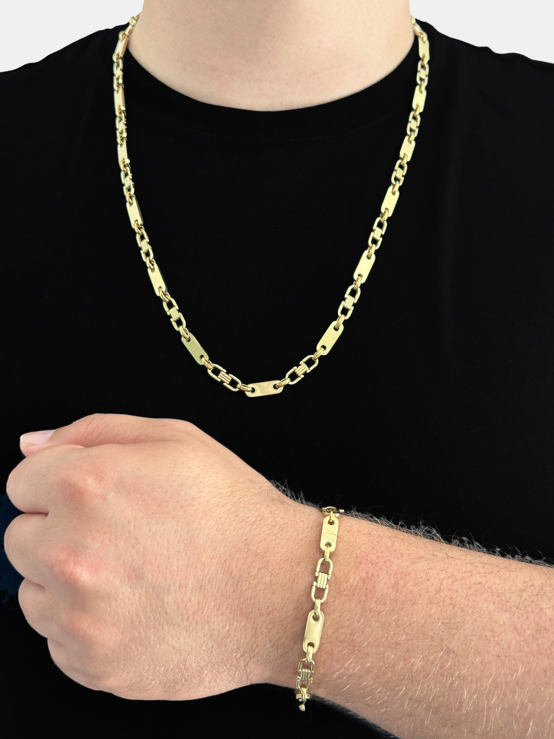 Gratis Armband - Plattenkette Set - 6mm - Edelstahl mit 14k Vergoldung