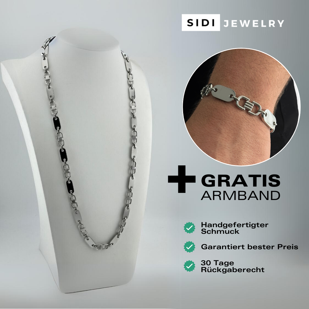 Gratis Armband - Plattenkette Set - 8mm - Edelstahl