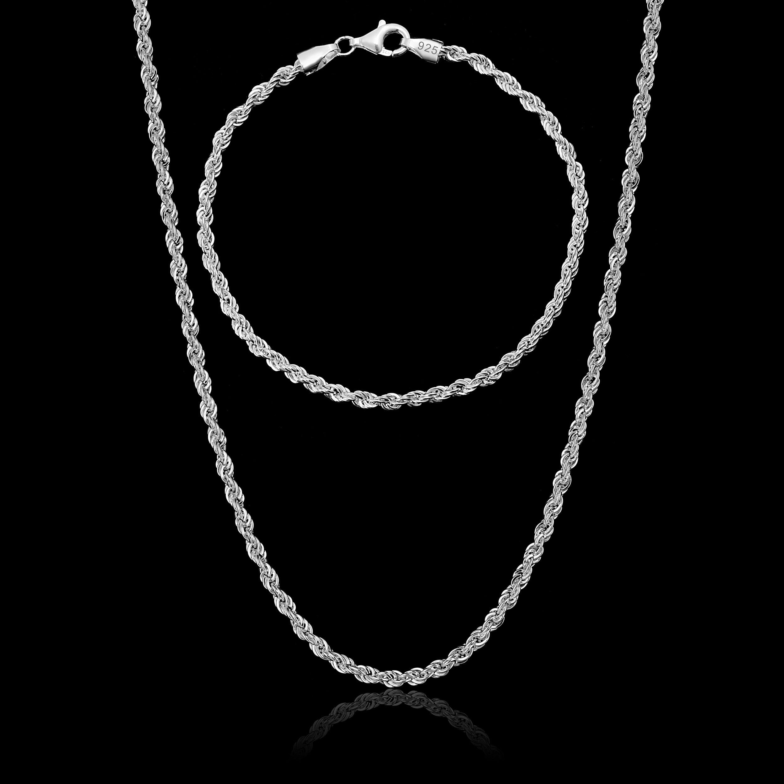 Set - Rope Chain Kordelkette - 3mm - 925er Silber