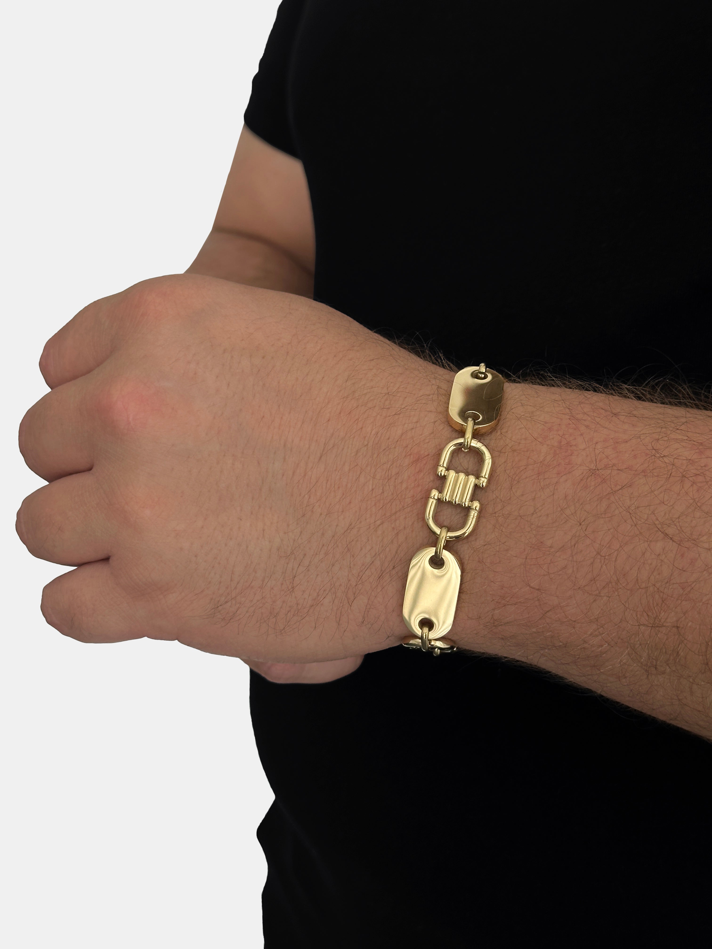 Gratis Armband - Plattenkette Set - 13mm - Edelstahl mit 14k Vergoldung